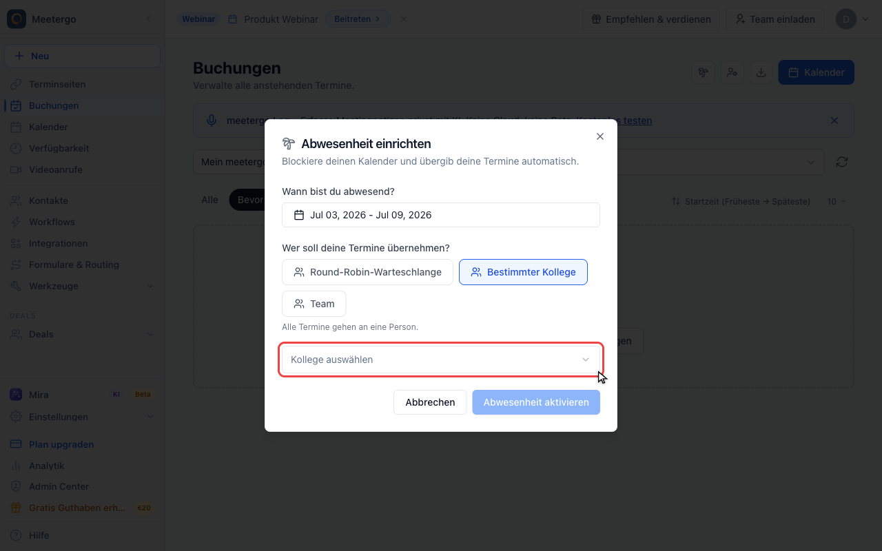 Vertretung auswählen