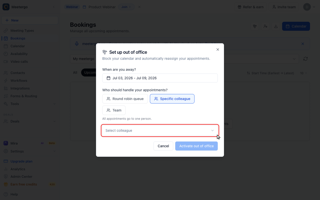 Select the backup person