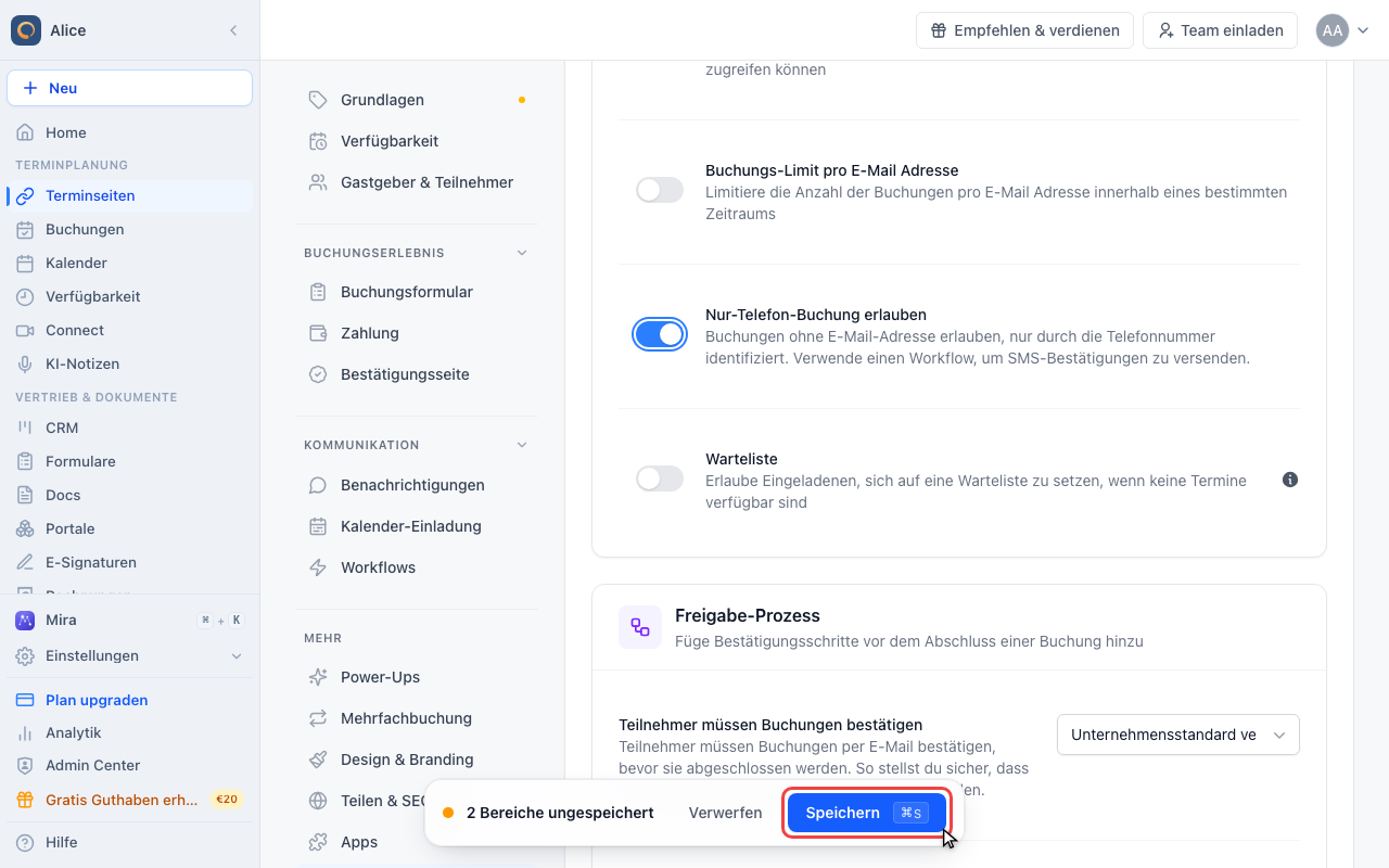 Die Terminseite speichern