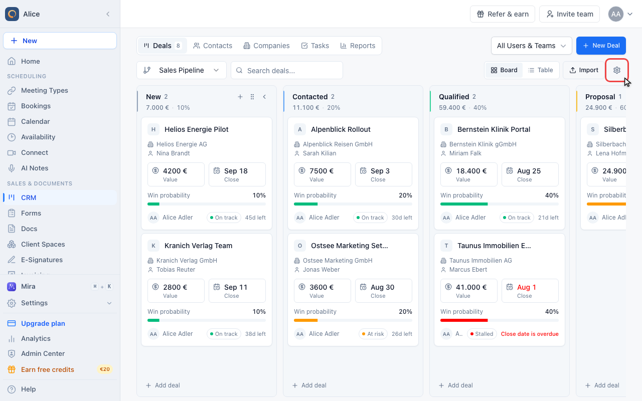 Open pipeline settings