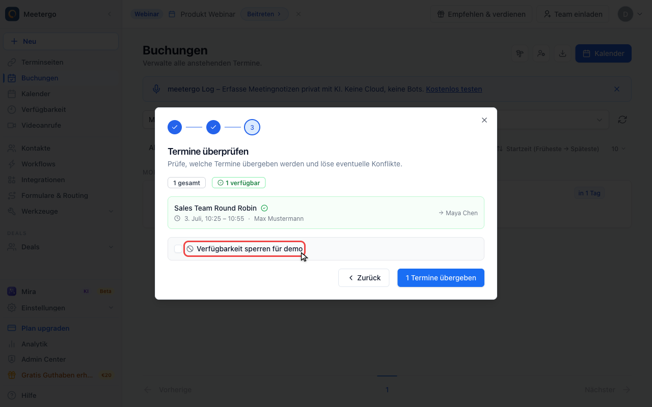 Optional Verfügbarkeit sperren