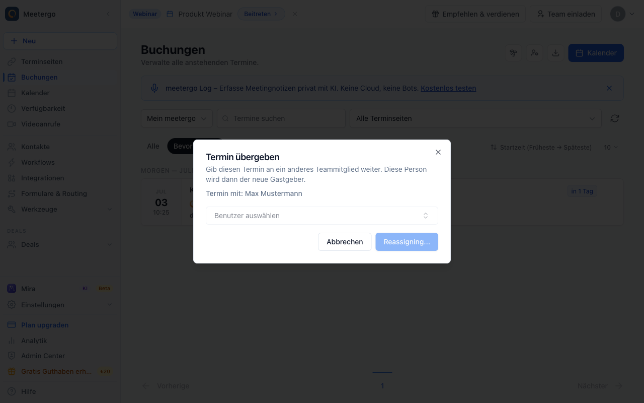 Übergabedialog prüfen