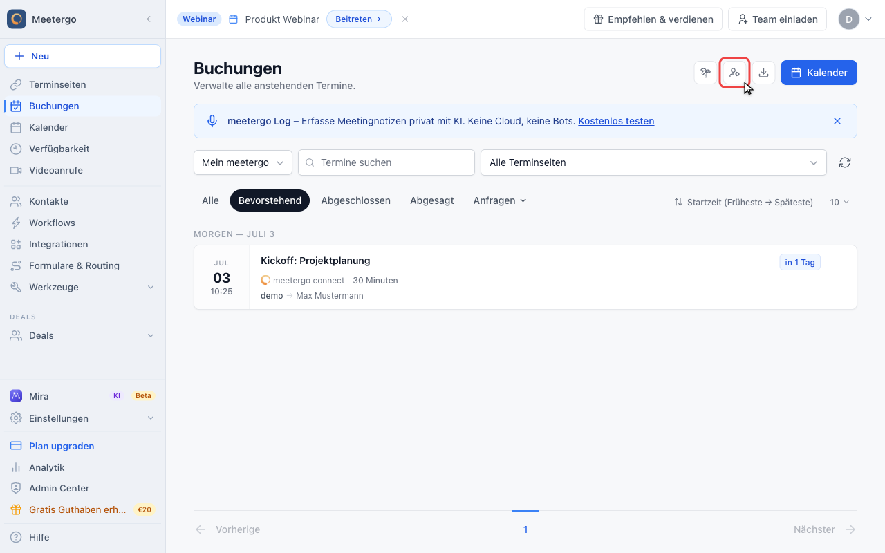 Bulk-Übergabe öffnen