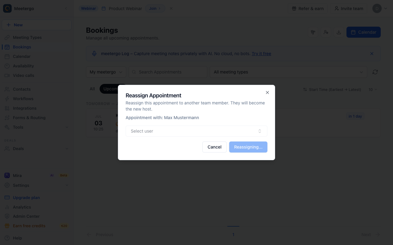 Review the handoff dialog