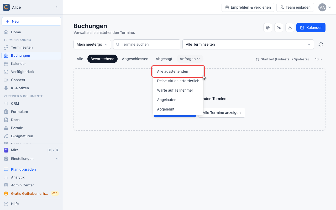 Alle ausstehenden wählen