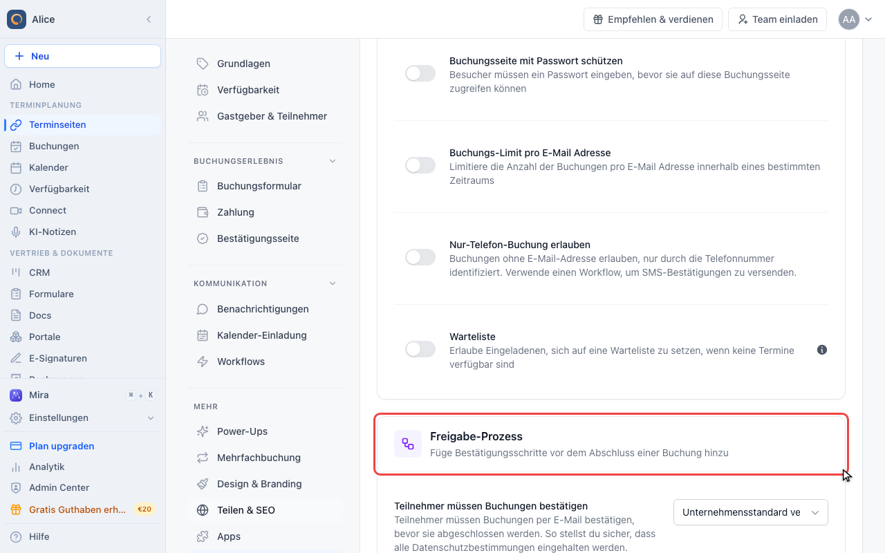 Die Karte Freigabe-Prozess finden
