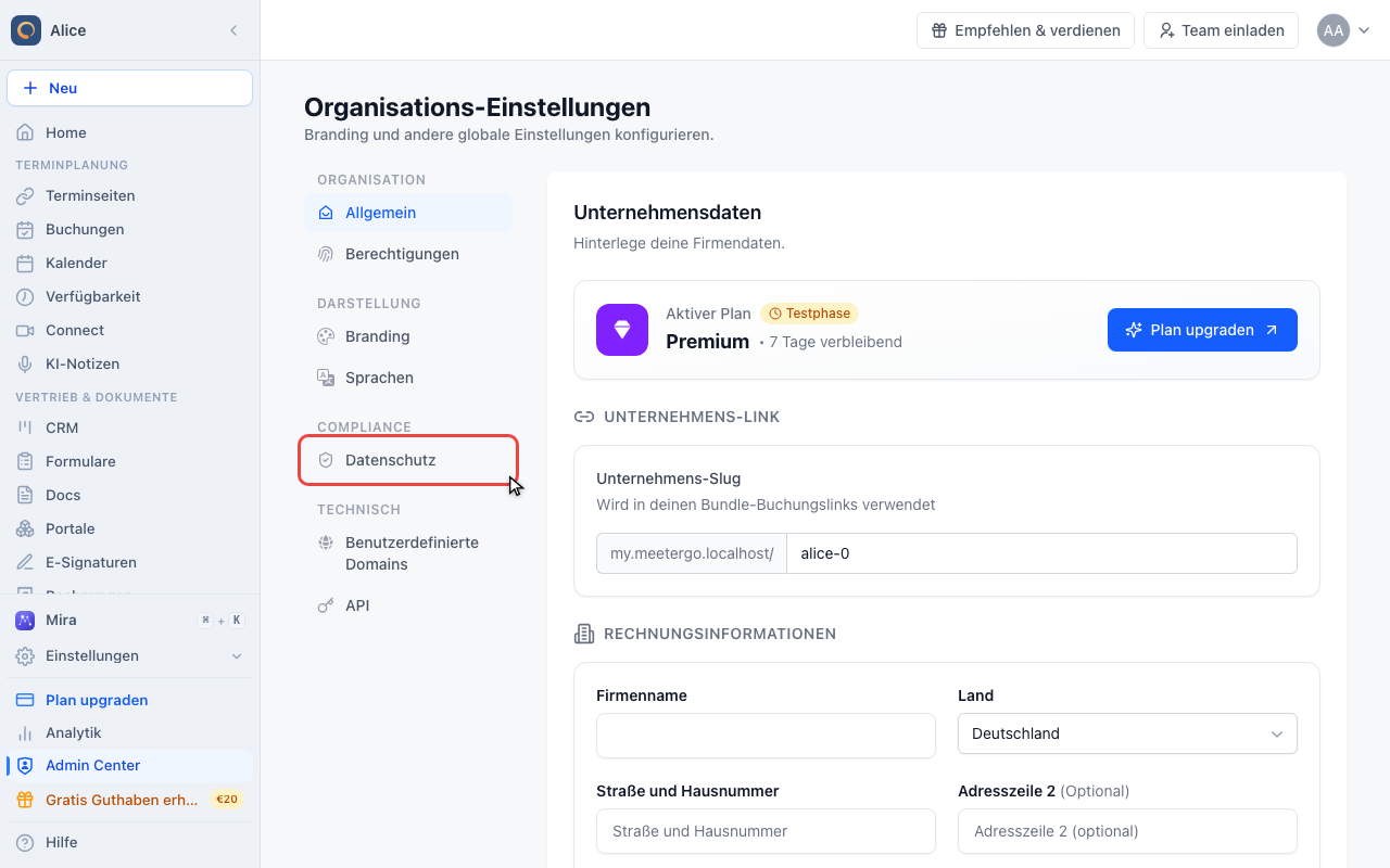 Datenschutz anklicken
