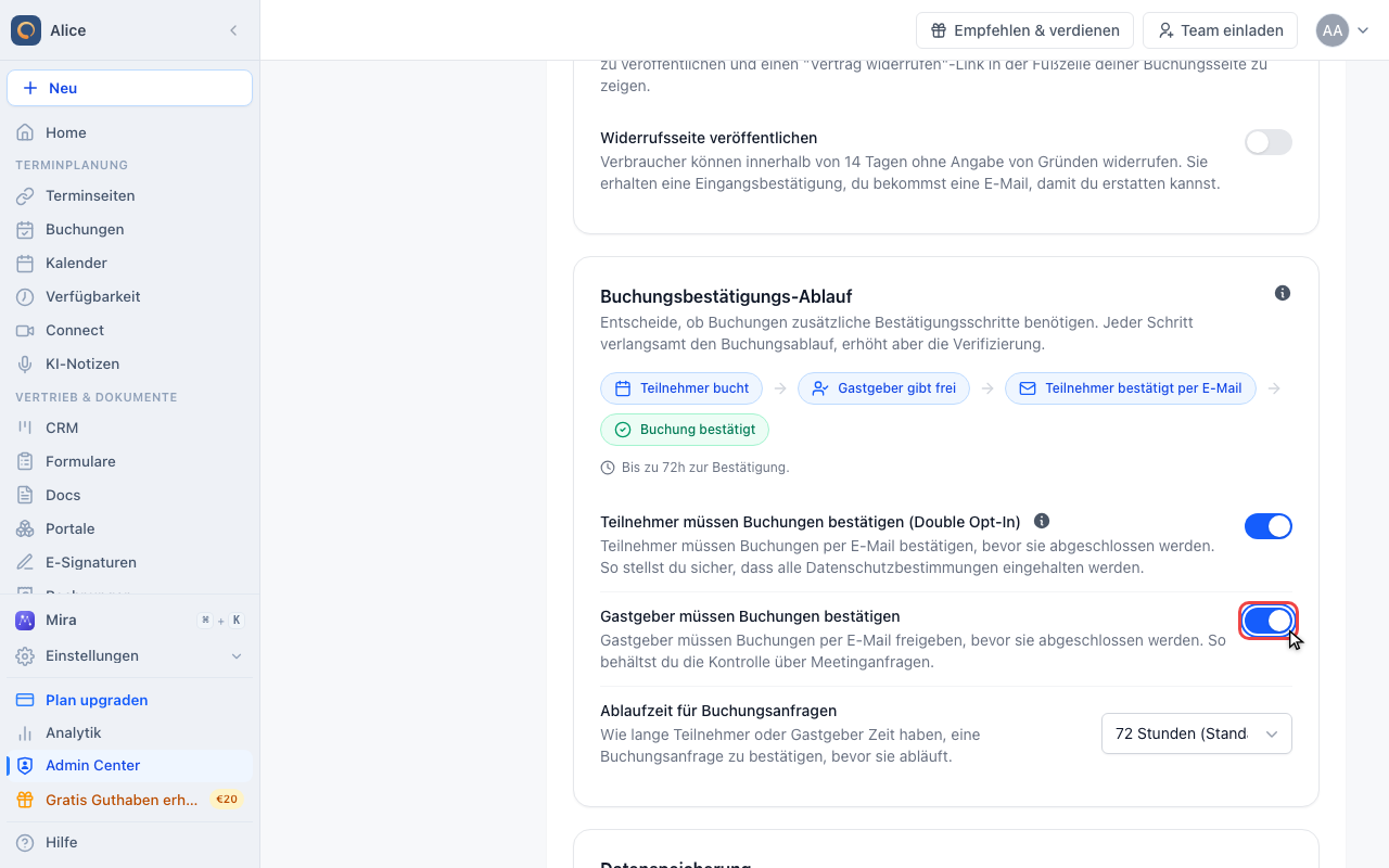 Gastgeberfreigabe einschalten