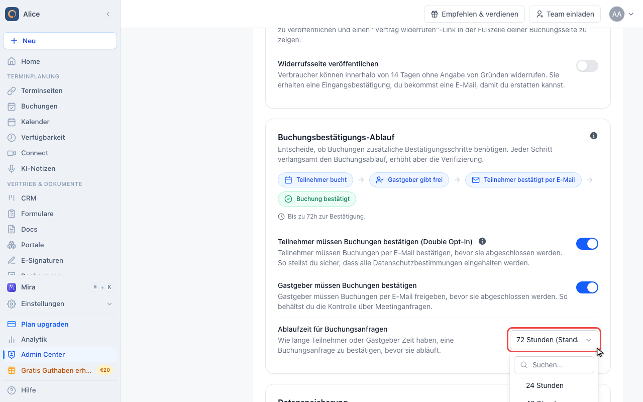 Festlegen, wie lange eine Anfrage offen bleibt