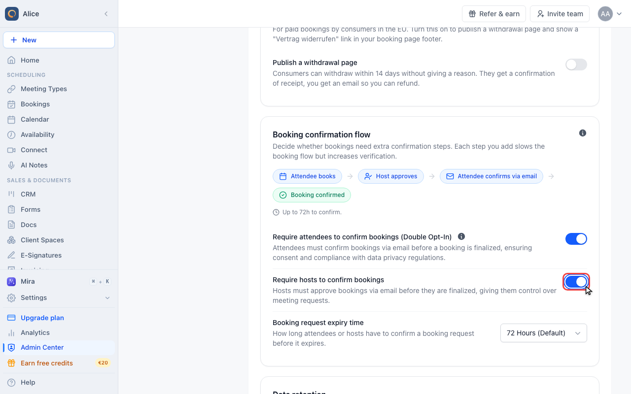 Switch host approval on