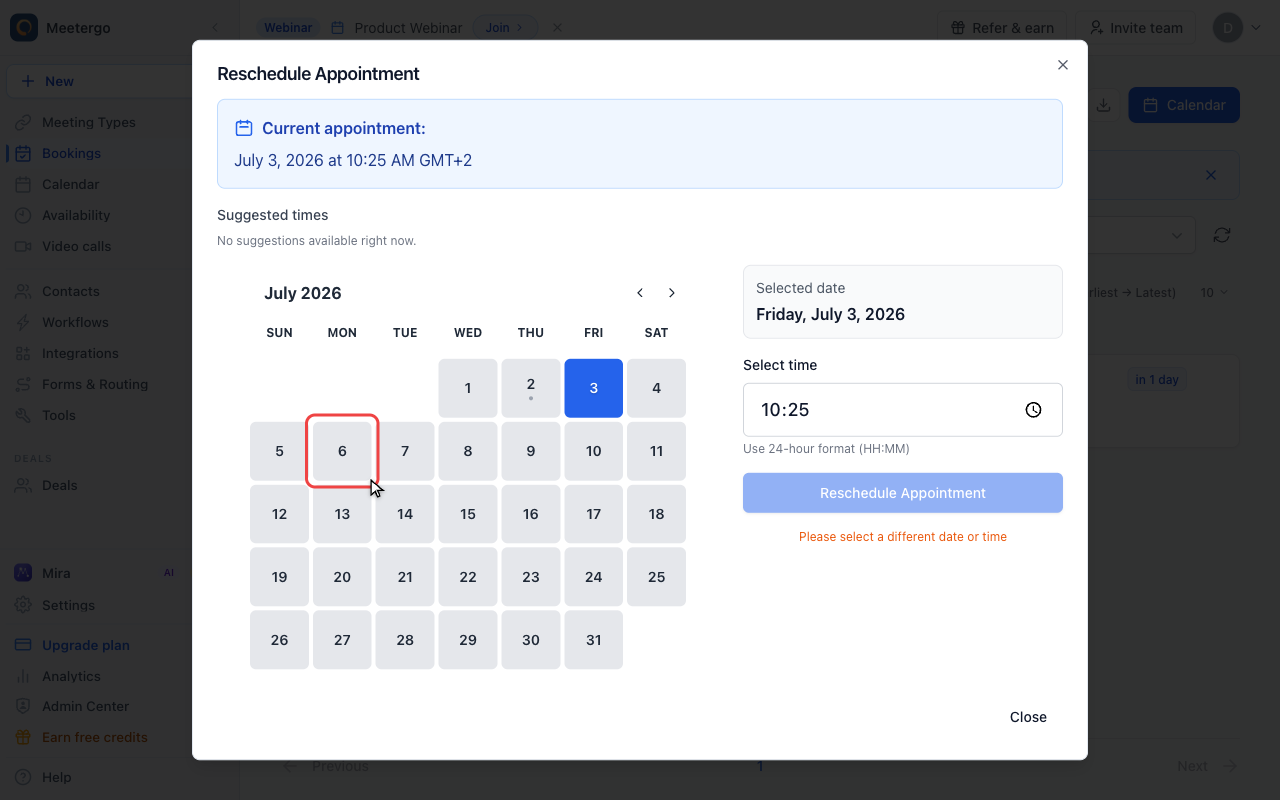 Select the new date