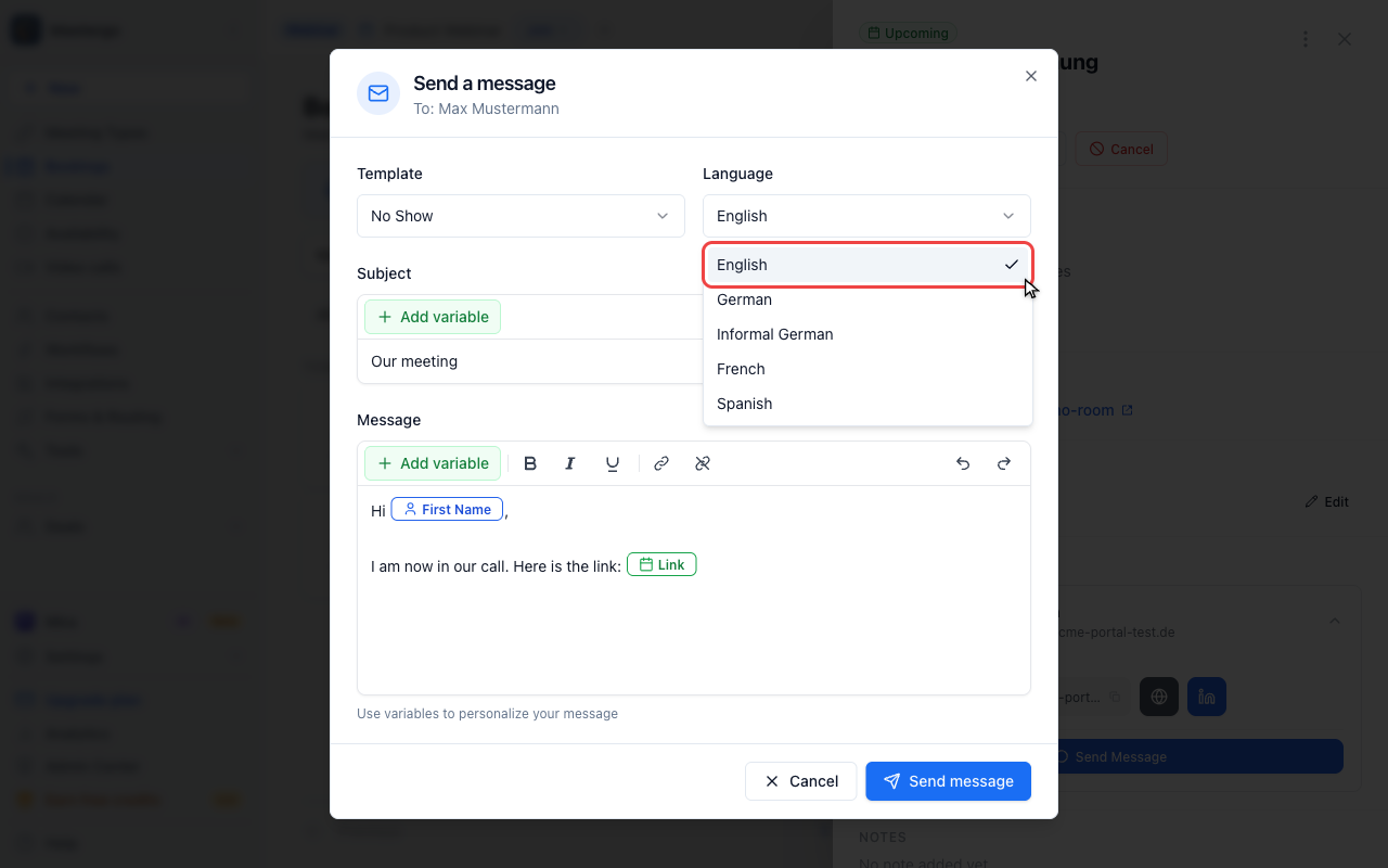 Choose the message language