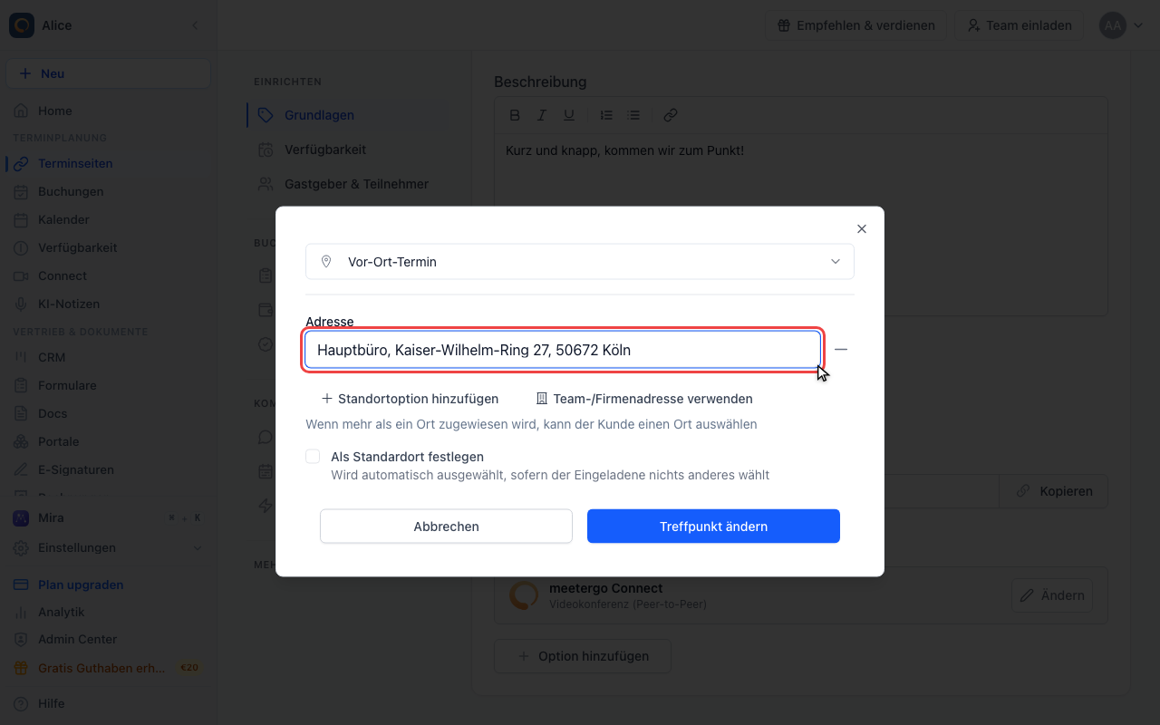 Die Adresse eintragen
