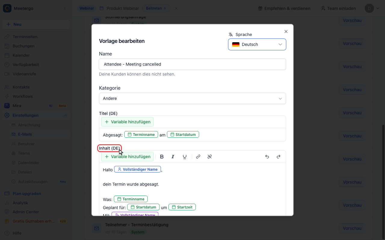 Nachrichteninhalt bearbeiten