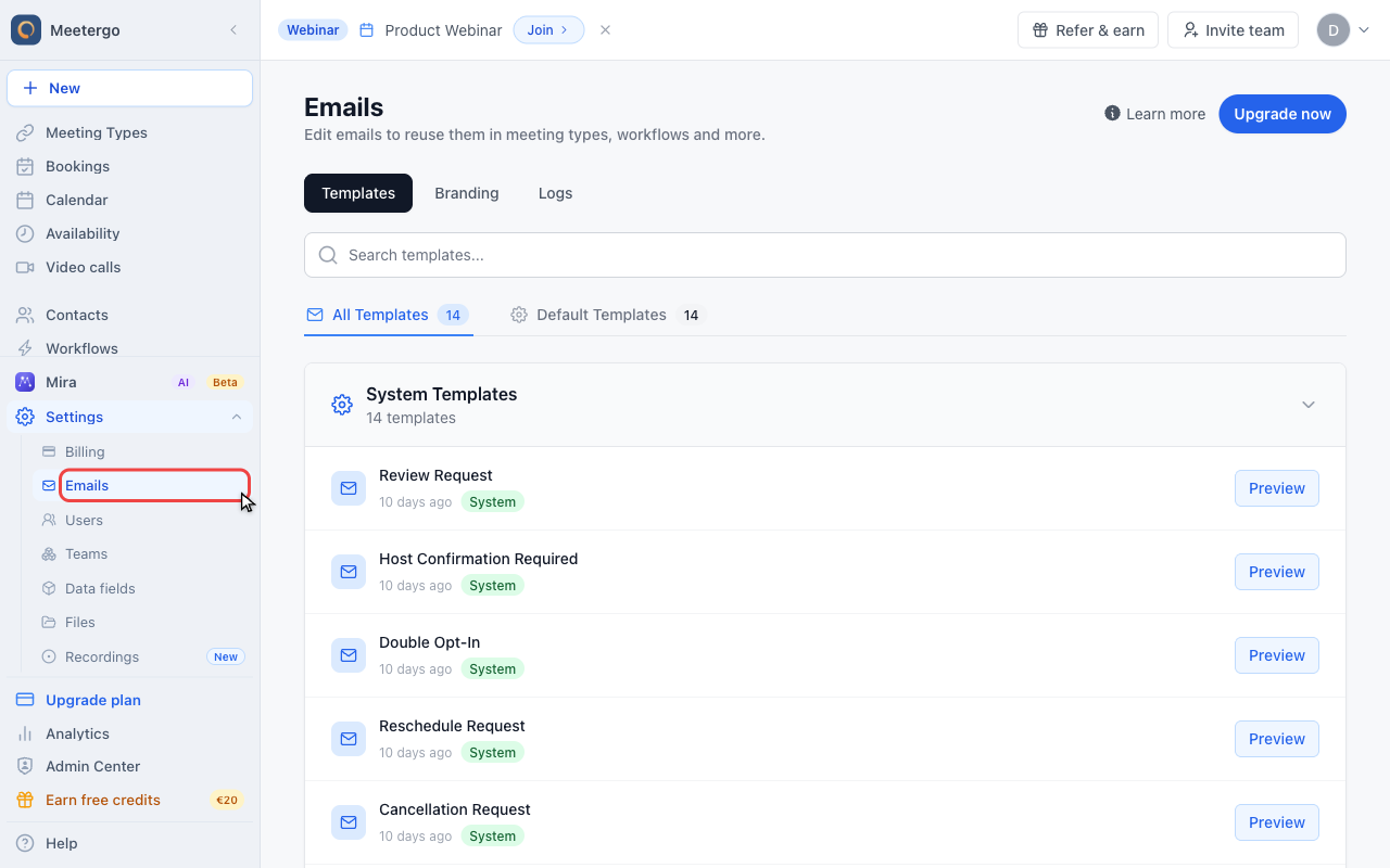 Review the Templates tab