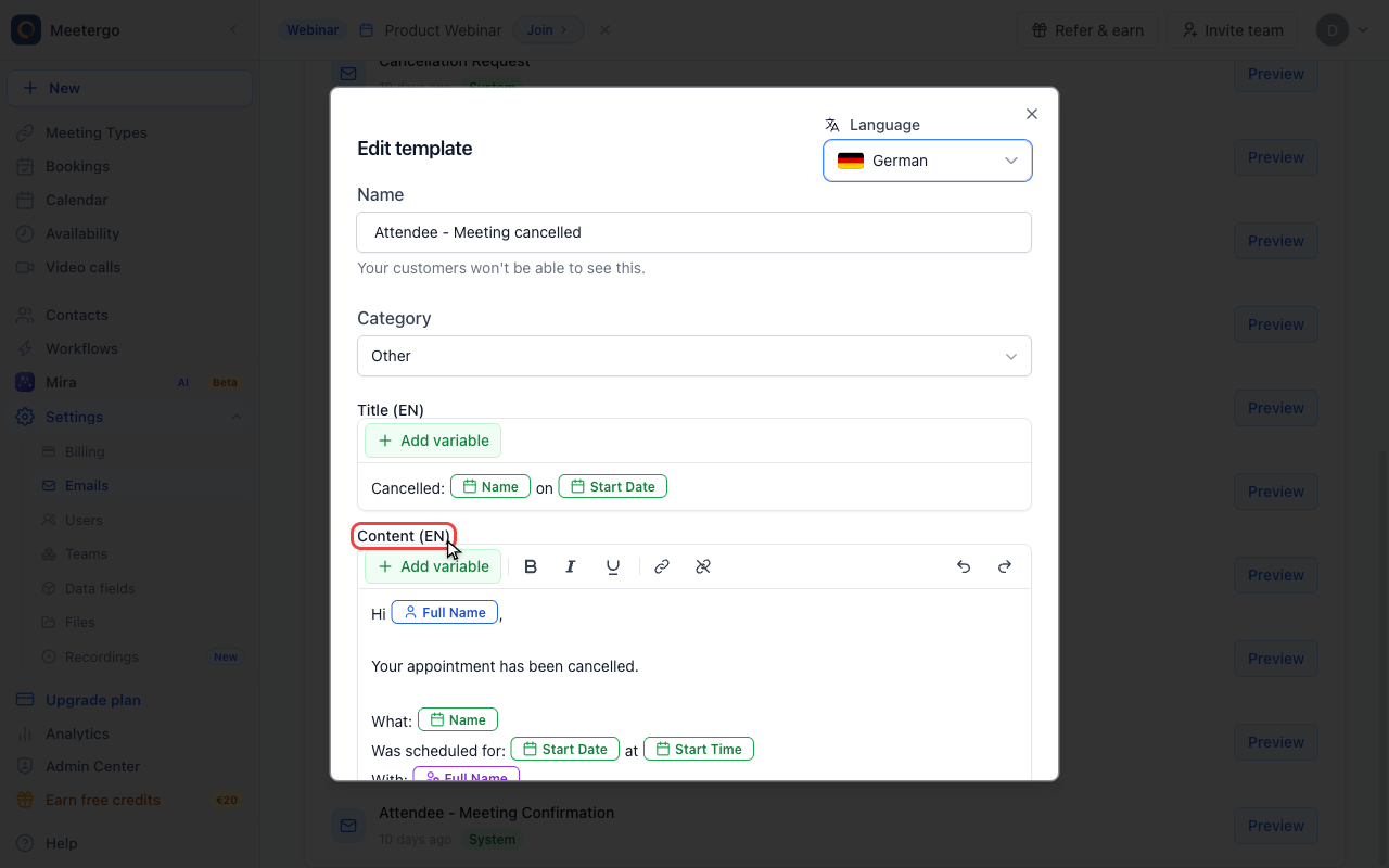 Edit the message content