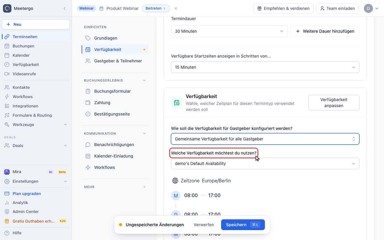 Gemeinsamen Zeitplan wählen