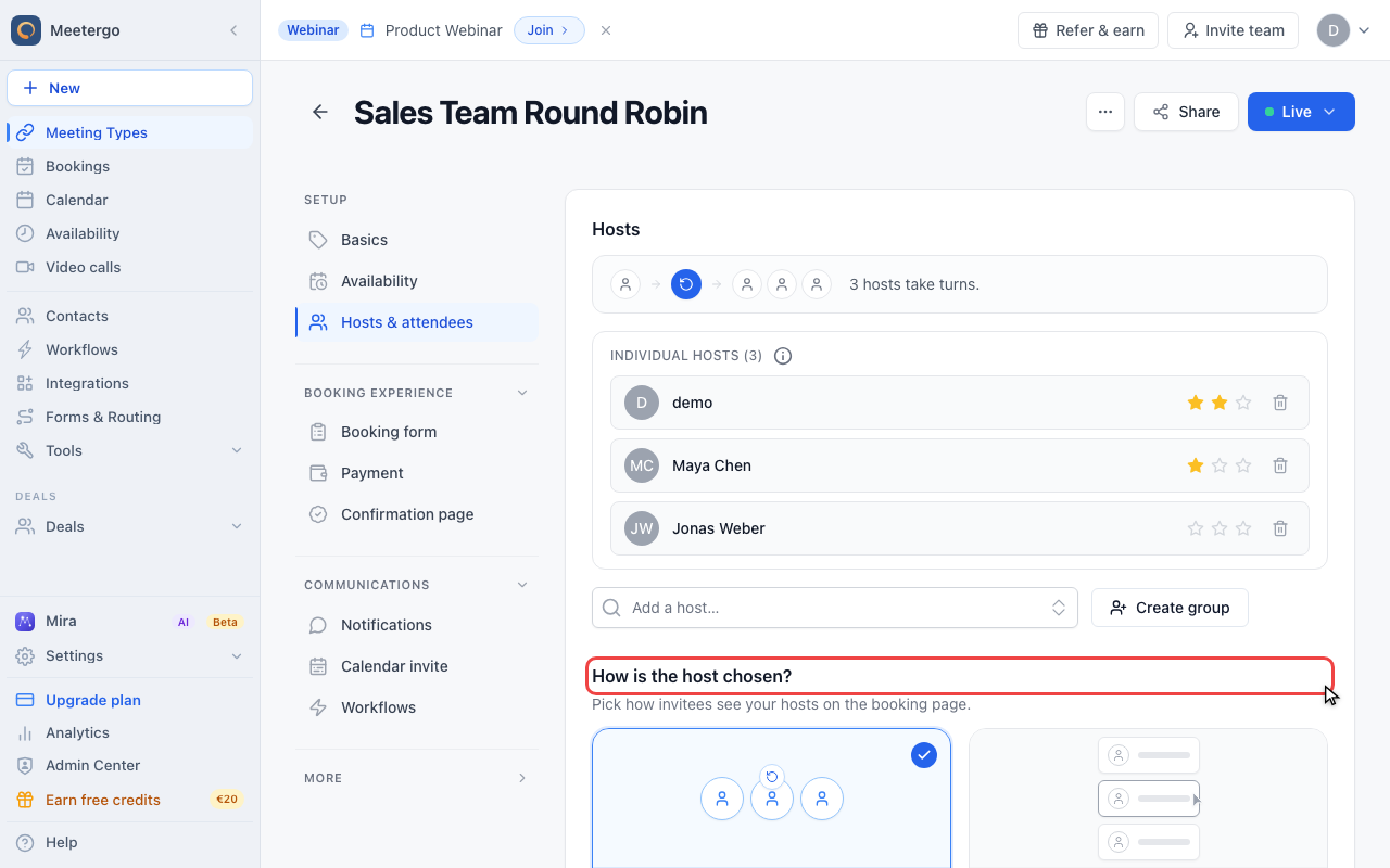 Review host selection