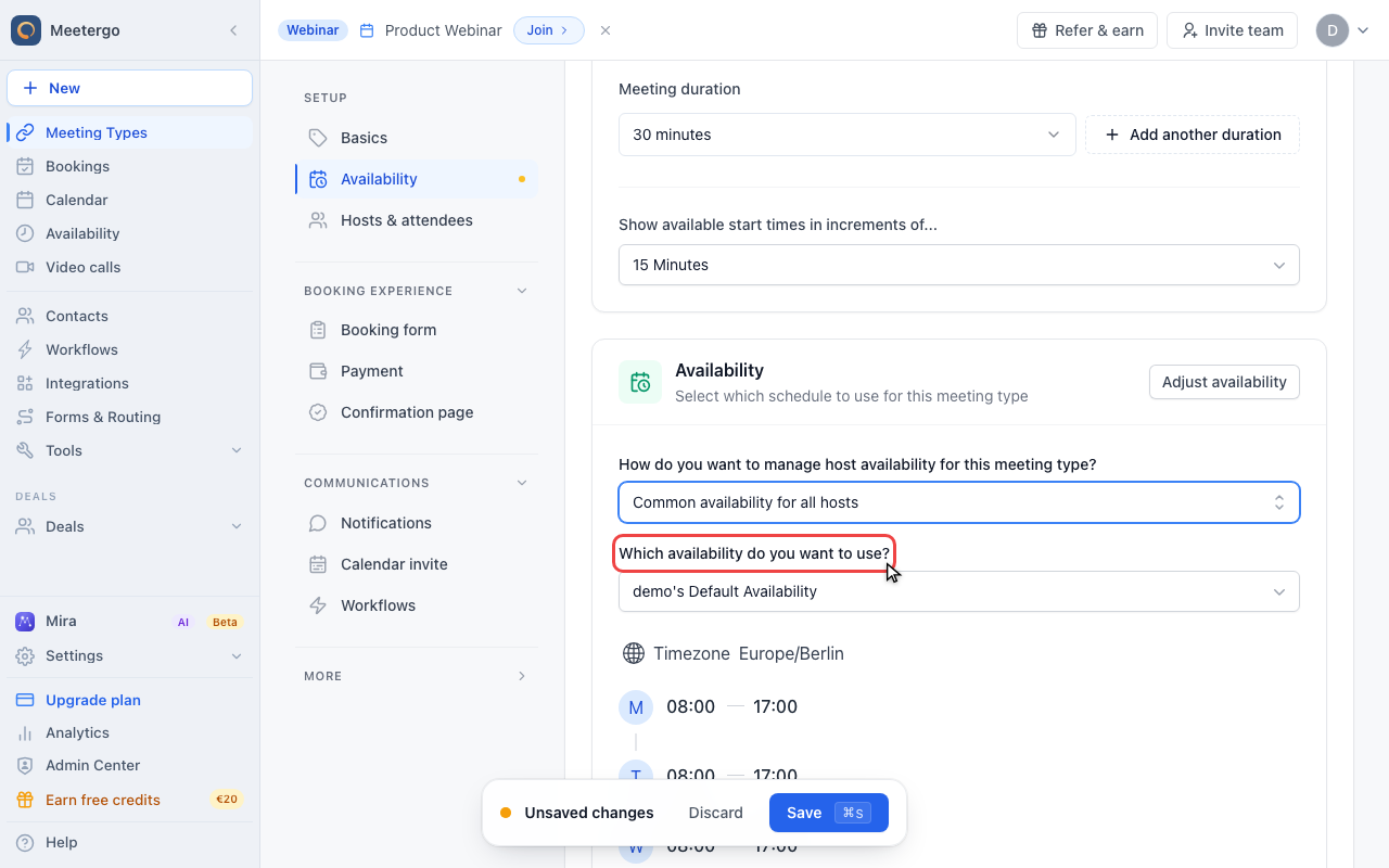 Choose the shared schedule