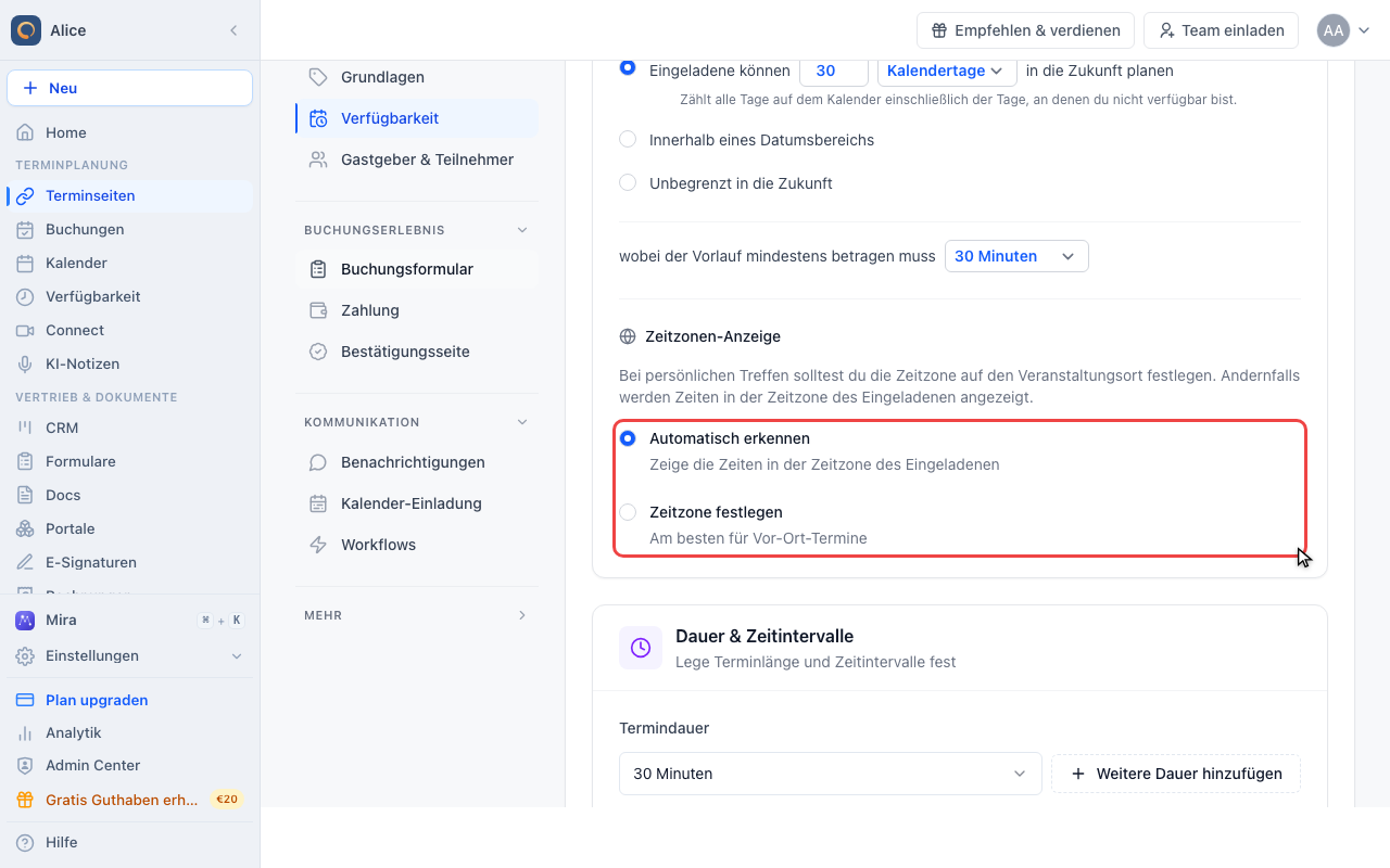 Die zwei Optionen lesen