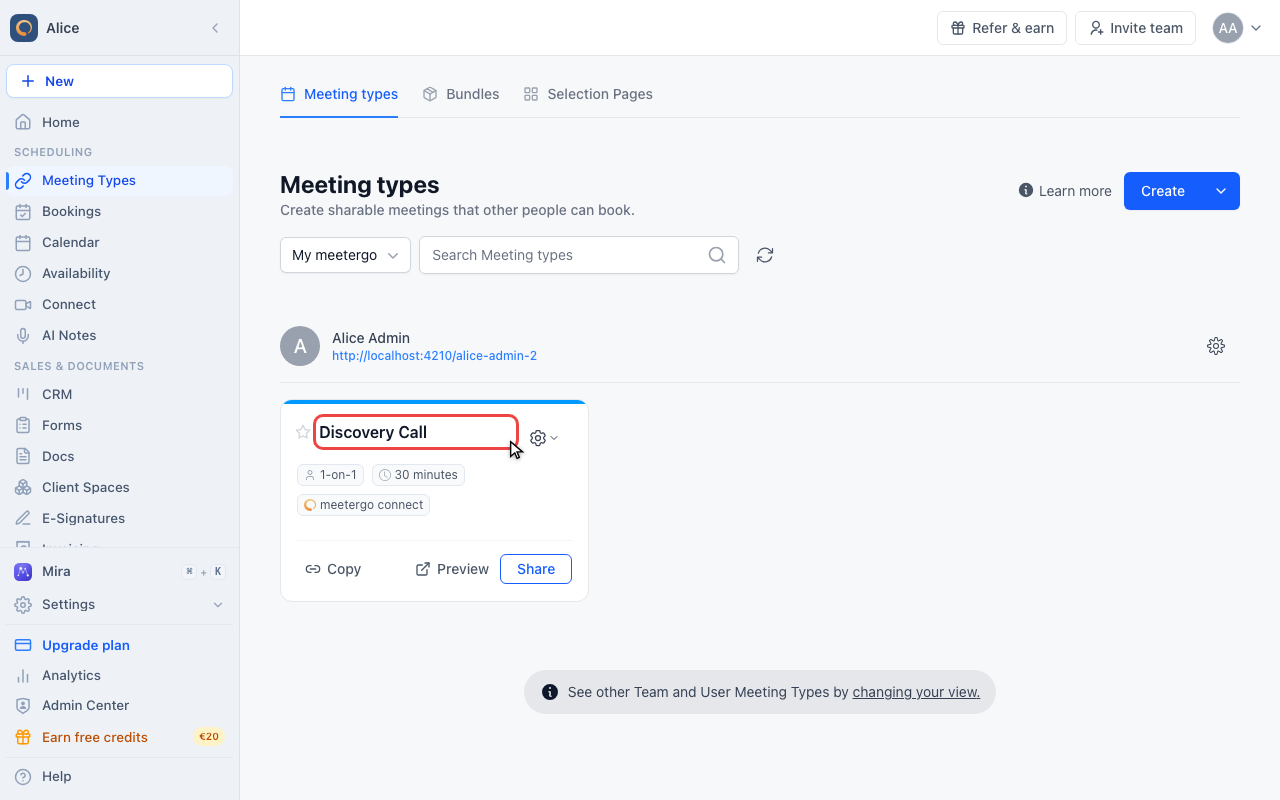Open the meeting type