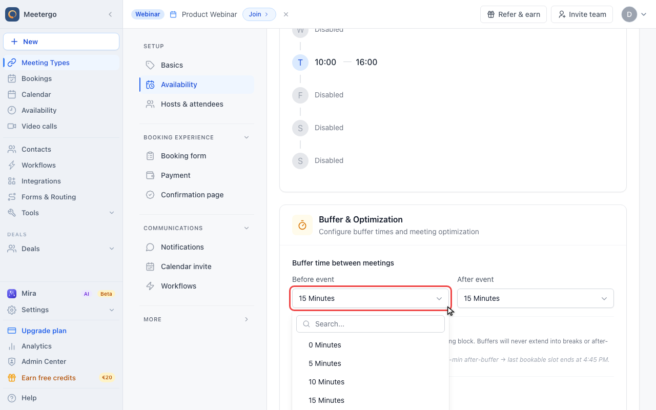 Open the buffer duration menu